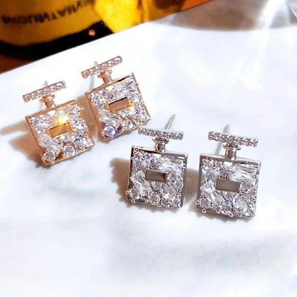 NEW! PERFUME BOTTLE Zirconia SMALL STUD EARRINGS - Picture 2 of 4